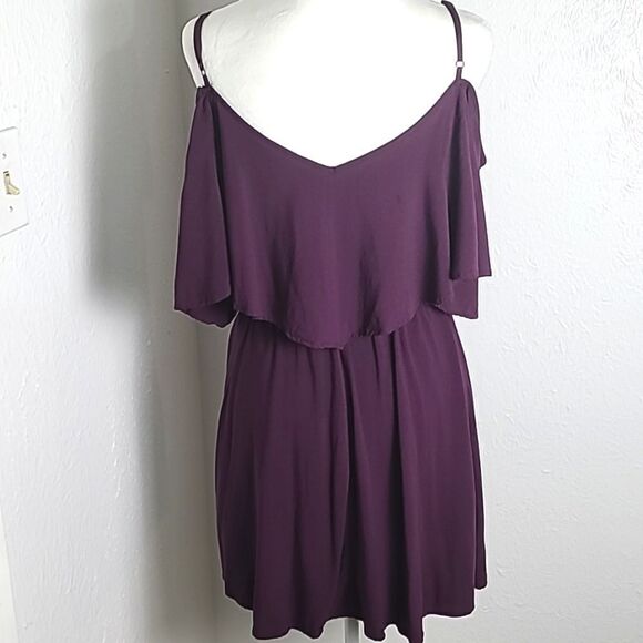 Express Cold-Shoulder Mini-Dress, Dark Purple, Size Small Petite - Picture 4 of 8
